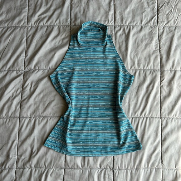 Vintage‎ turtle neck tank striped blue sparkle fashion bug M - Picture 1 of 6